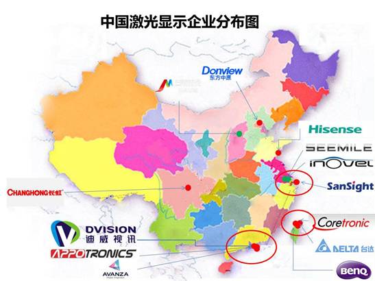 中國激光顯示企業分布圖